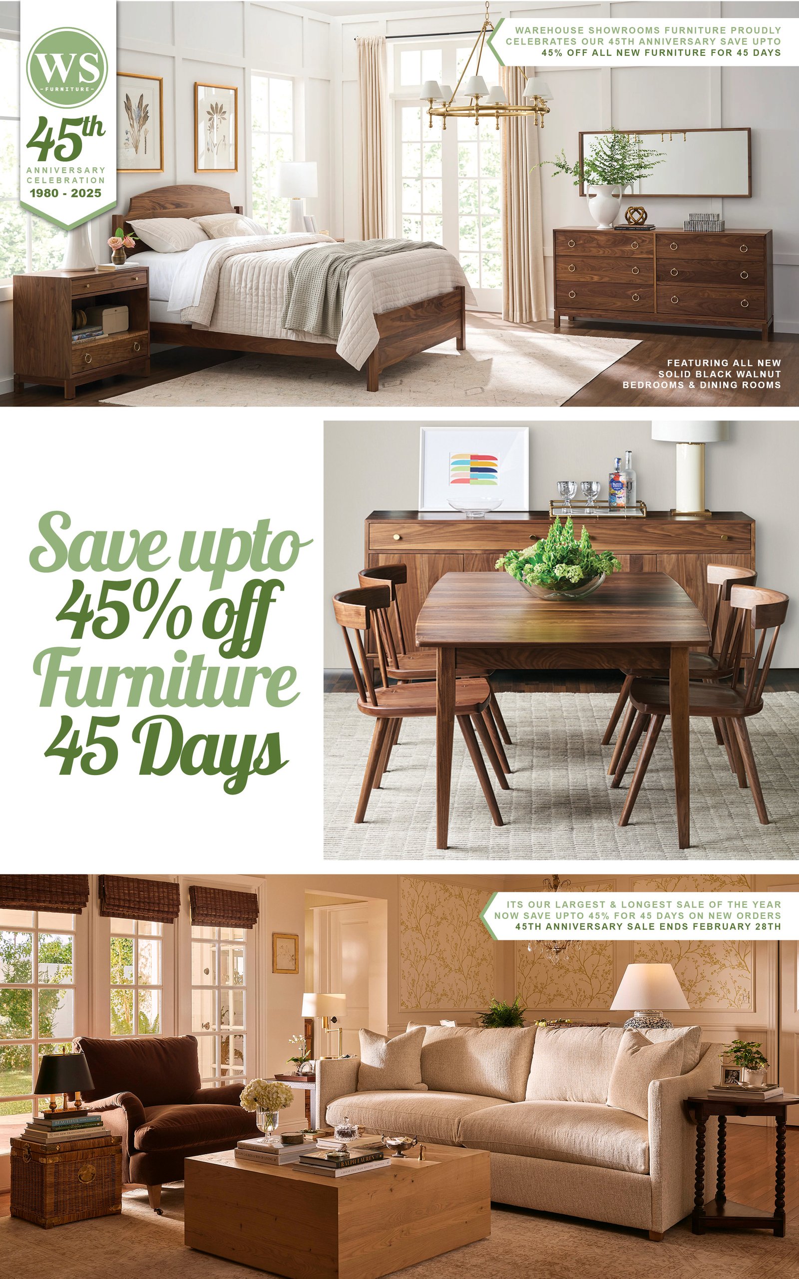 45TH ANNIVERSARY SAVE UPTO  45% OFF ALL NEW FURNITURE FOR 45 DAYS